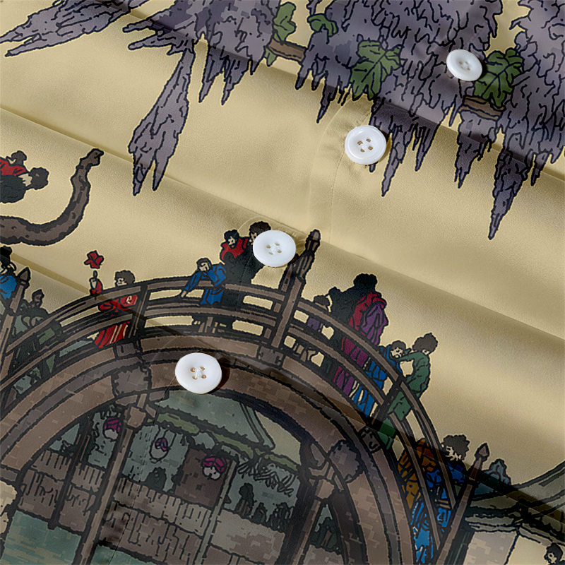 Tokyocanvas Half Moon Bridge And Wisteria Flowers Hawaiian Shirt