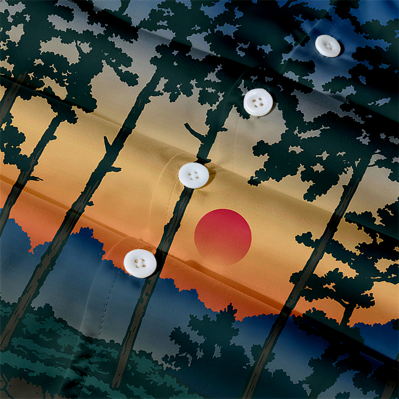 Tokyocanvas Setting Sun Behind Pines Hawaiian Shirt