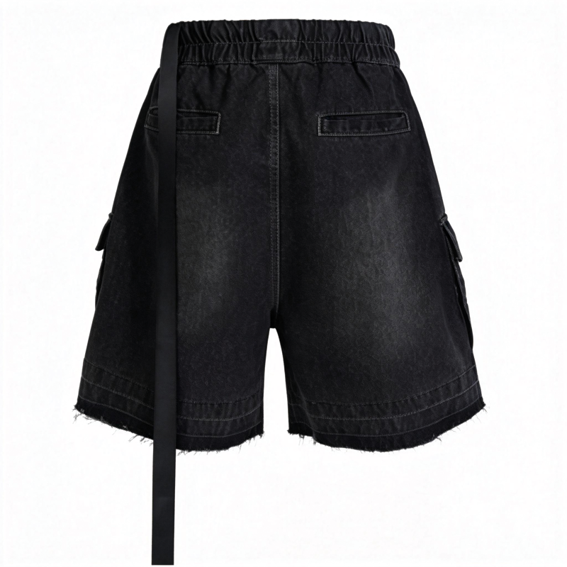 Tokyocanvas Large pocket Frayed Black Denim Short