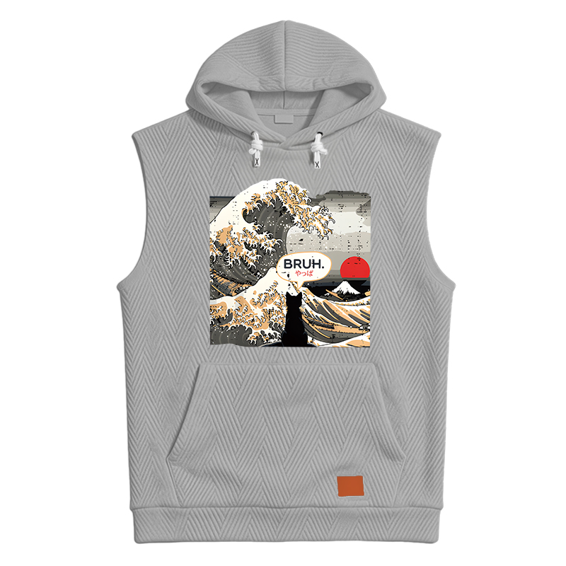 Tokyocanvas Bruh Cat Great Wave Hooded Tank