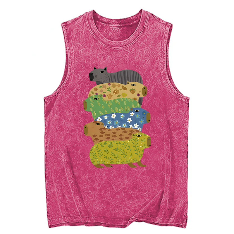 Tokyocanvas Colorful Capybaras Washed Tank
