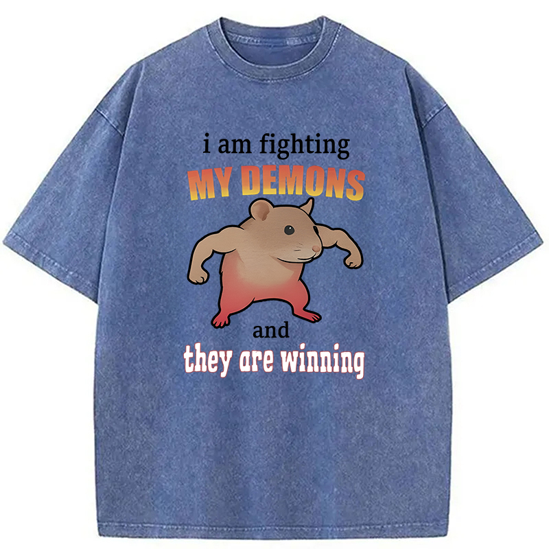 Tokyocanvas I'm Fighting My Demons And They're Winning Funny Rat Washed T-Shirt