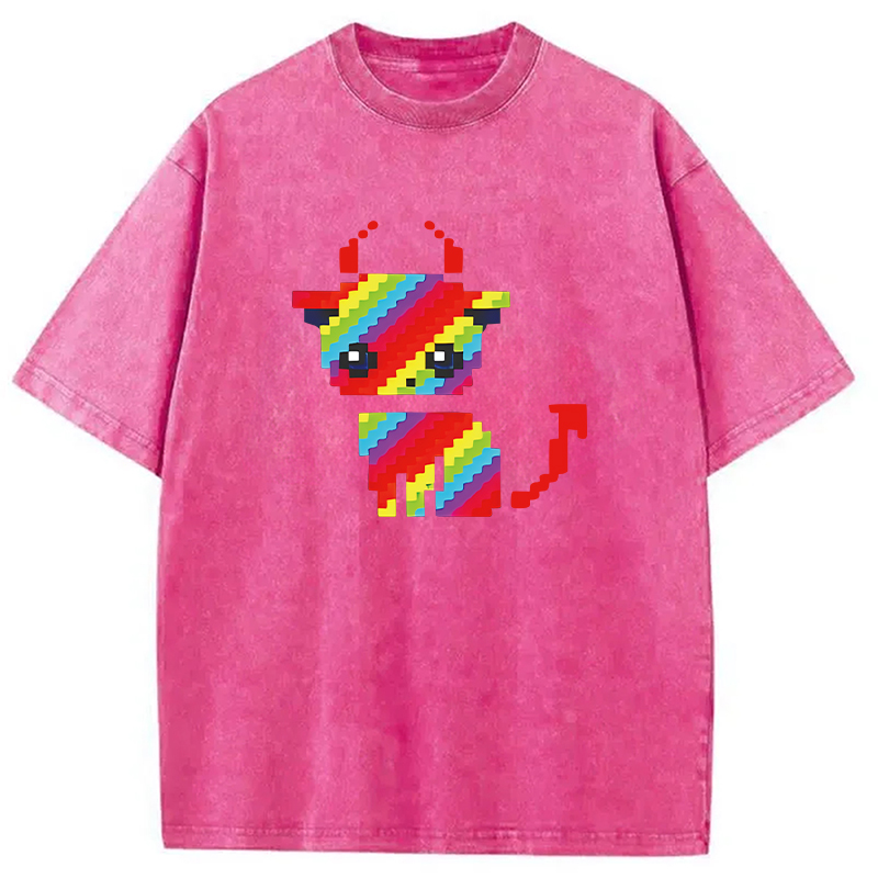 Tokyocanvas Heavy Metal Devil Cat Pixel Washed T-Shirt