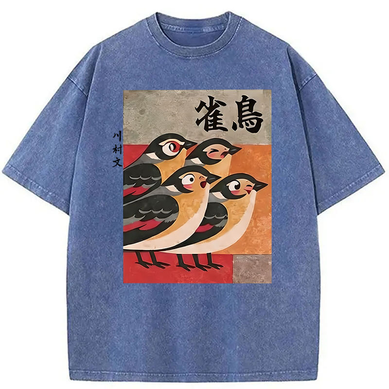 Tokyocanvas Cute Sparrows Washed T-Shirt
