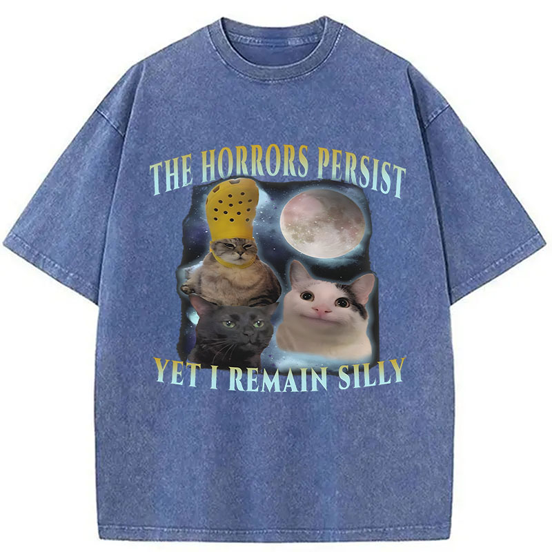 Tokyocanvas The Horrors Persist Yet I Remain Silly Cat Washed T-Shirt