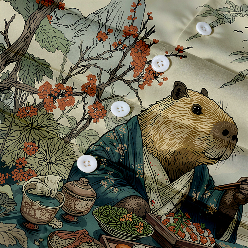 Tokyocanvas Capybara Enjoying Sushi Feast Hawaiian Shirt