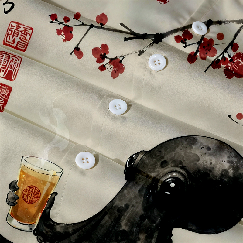 Tokyocanvas Octopus Drinking Tea Under Sakura Hawaiian Shirt