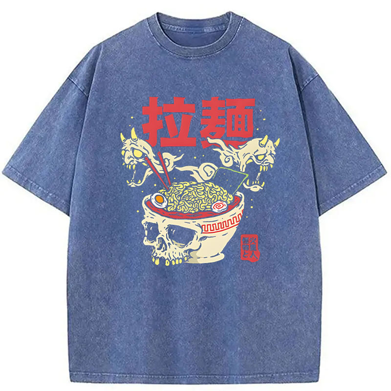 Tokyocanvas Japanese Ramen Skeleton Bowl Washed T-Shirt