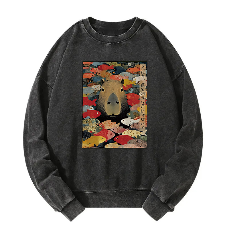 Tokyocanvas Am I Too Lovable Capybara Washed Sweatshirt