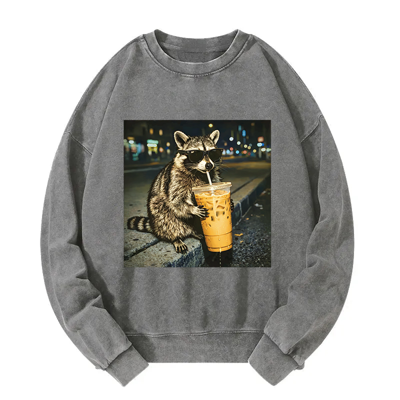 Tokyocanvas Racoon with a Ice Coffee Washed Sweatshirt