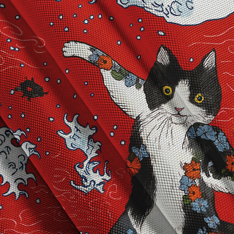 Tokyocanvas Surfing Tattooed Cat Hawaiian Shirt