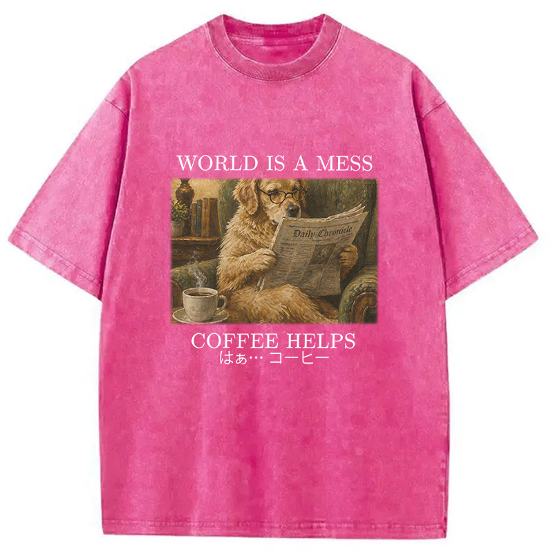 Tokyocanvas Coffee Lover Shirt Funny Dog Washed T-Shirt