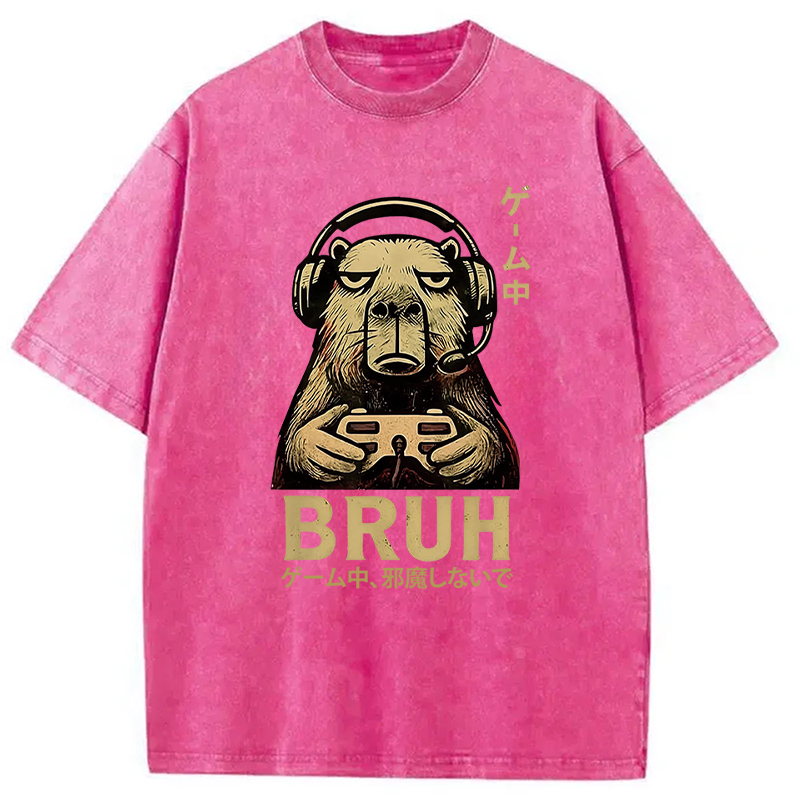 Tokyocanvas Capybara Gamer Bruh Funny Video Games Washed T-Shirt