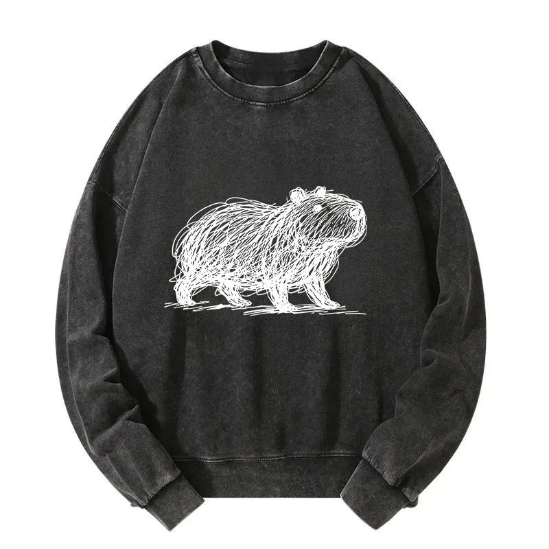 Tokyocanvas Minimalist Capybara Washed Sweatshirt