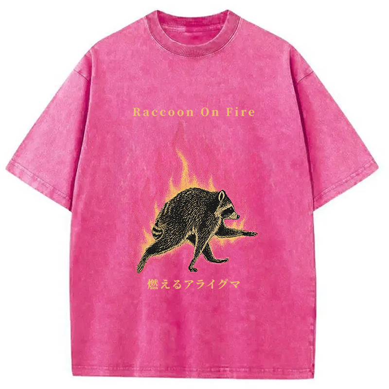 Tokyocanvas Raccoon On Fire Washed T-Shirt