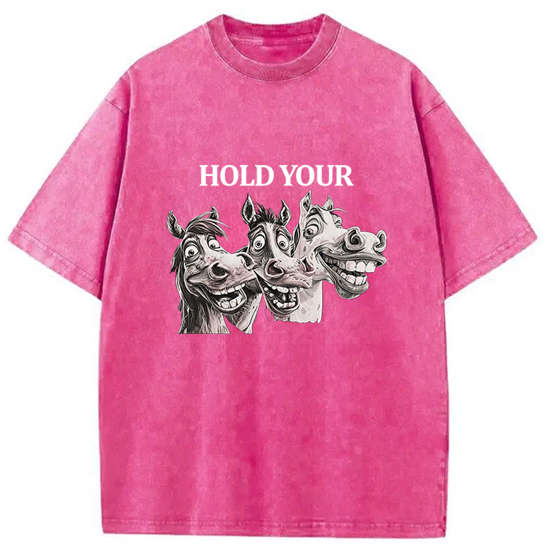 Tokyocanvas Hold Your Horses Meme Washed T-Shirt