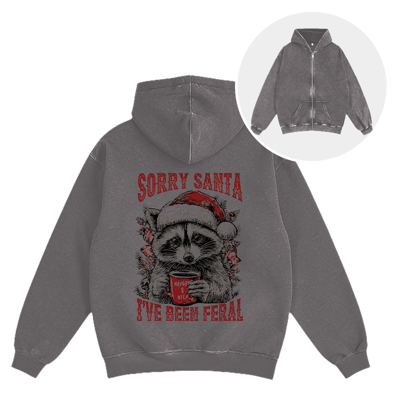 Tokyocanvas Sorry Santa I've Been Feral Washed Zip Hoodie