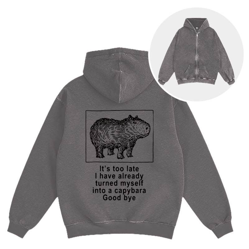 Tokyocanvas I Have Turned Myself Into A Capybara Washed Zip Hoodie