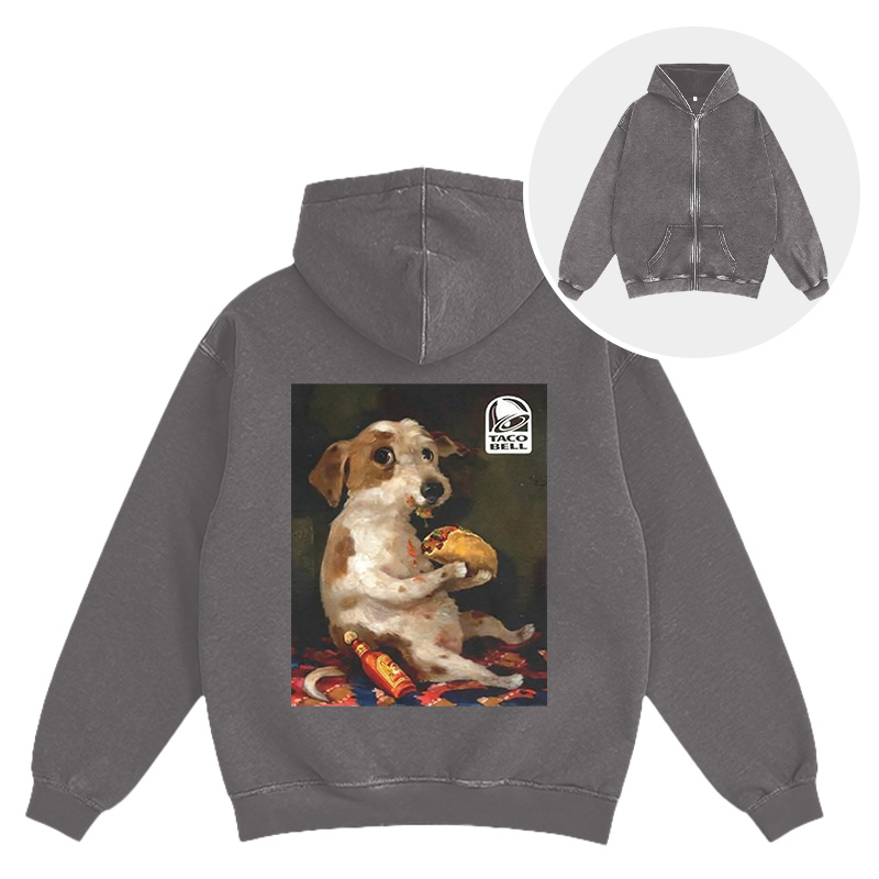 Tokyocanvas Dog Chill With Taco Bell Vintage Washed Zip Hoodie