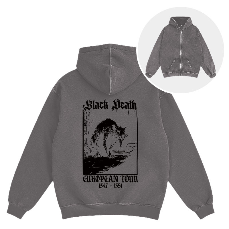 Tokyocanvas Black Death Rat Washed Zip Hoodie