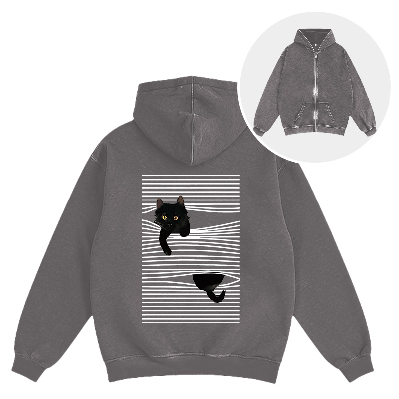 Tokyocanvas Cat Scratching Curtain Washed Zip Hoodie