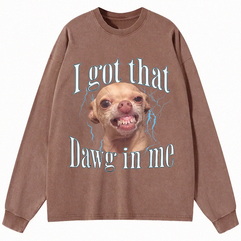 Tokyocanvas Chihuahua Funny Meme Long Sleeve Washed T-Shirt