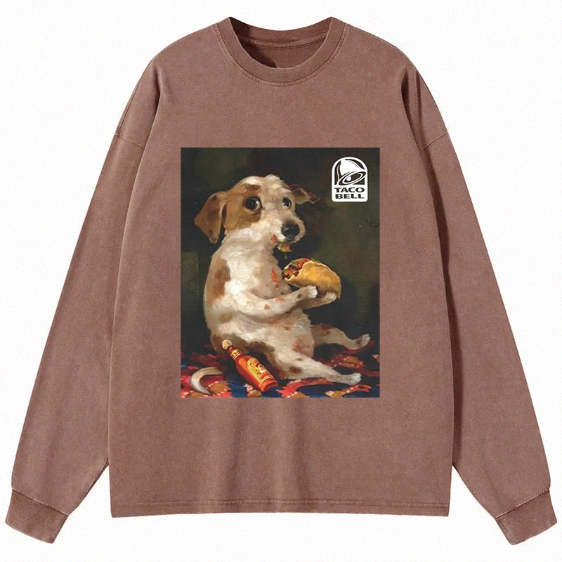 Tokyocanvas Dog Chill With Taco Bell Vintage Long Sleeve Washed T-Shirt