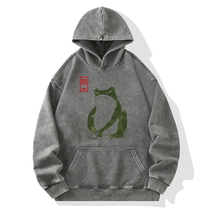Tokyocanvas Woodblock Print Frog Washed Hoodie