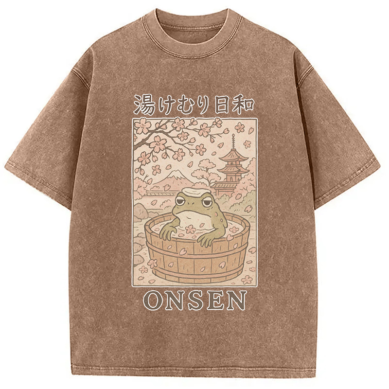 Tokyocanvas Onsen Frog Japanese Washed T-Shirt