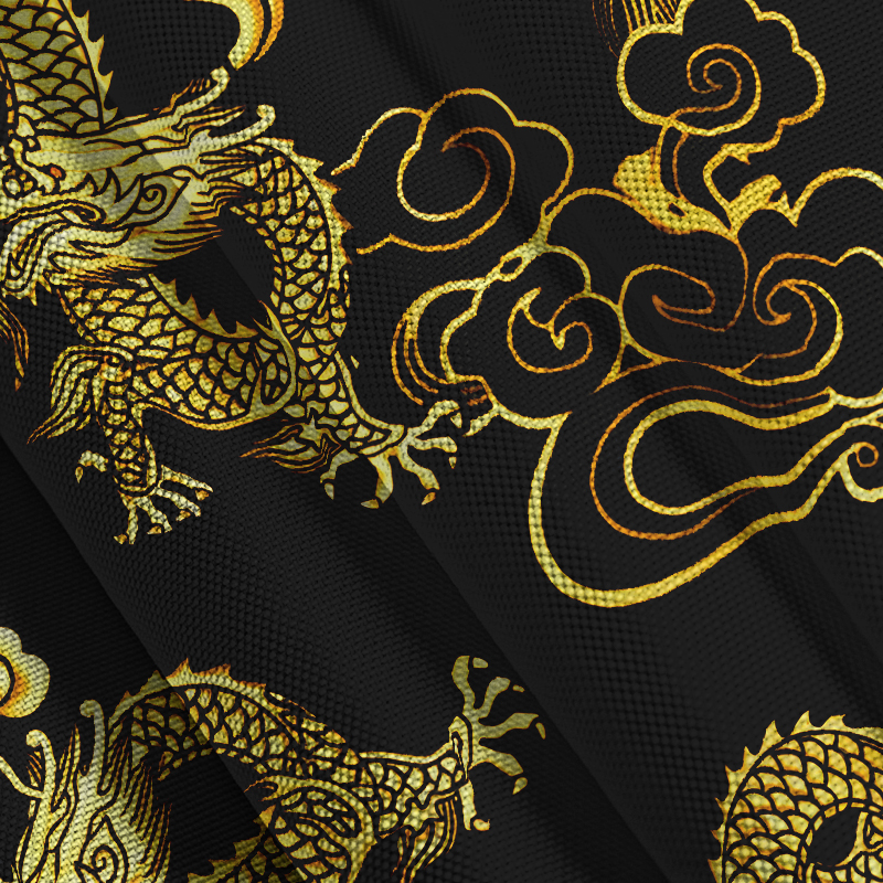 Tokyocanvas Black Gold Oriental Dragon Button-up Shirt