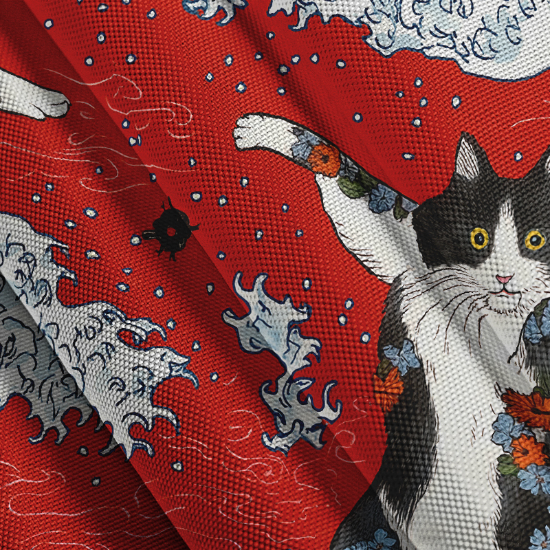 Tokyocanvas Surfing Tattooed Cat Button-up Shirt