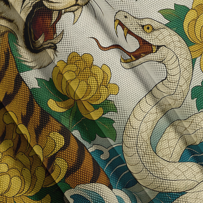 Tokyocanvas Tiger And Snake Fight Button-up Shirt