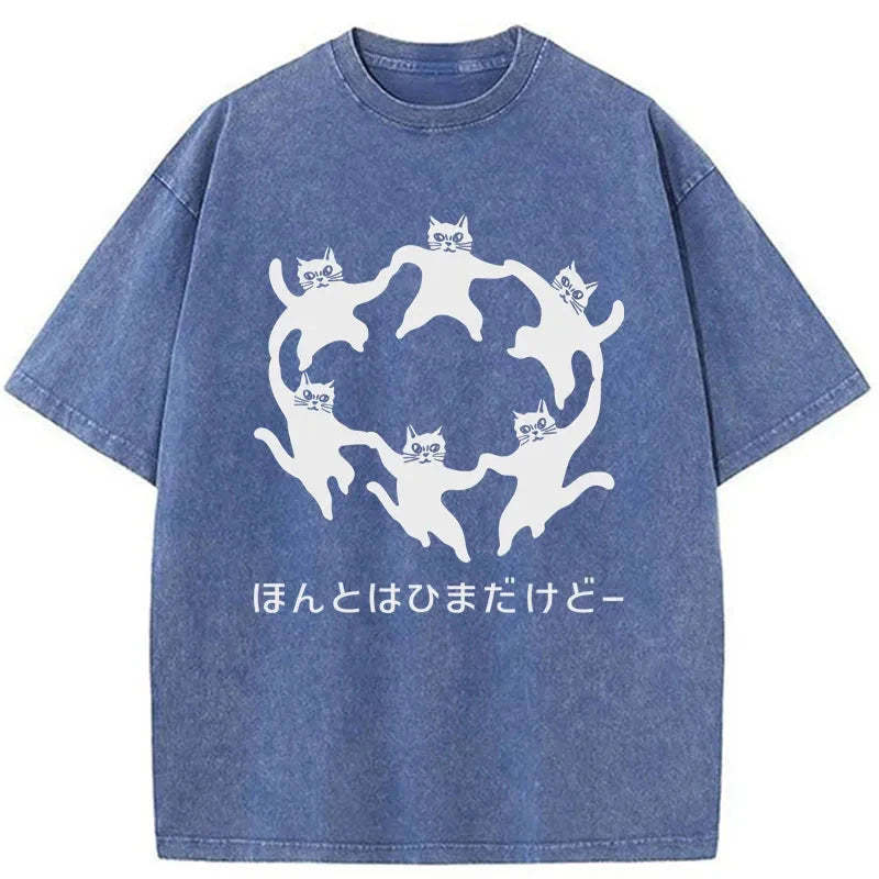 Tokyocanvas Leisure Cats Japanese Washed T-Shirt