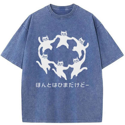 Tokyocanvas Leisure Cats Japanese Washed T-Shirt