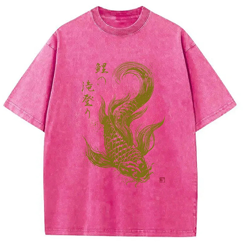 Tokyocanvas Koi Carp Japanese Calligraphy Washed T-Shirt