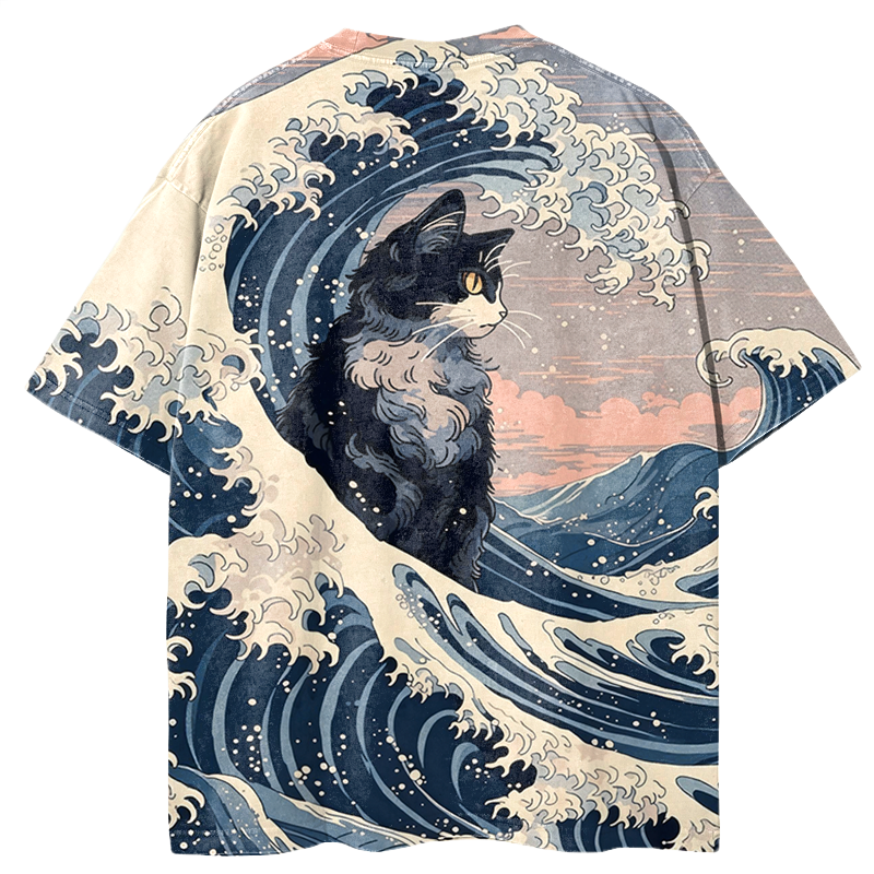 Tokyocanvas The Great Wave Of Cat Graphic Print T-Shirt