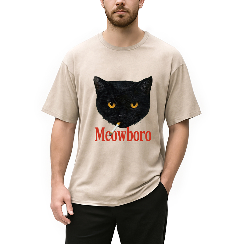 Tokyocanvas Smoking Black Cat Vintage Washed T-Shirt