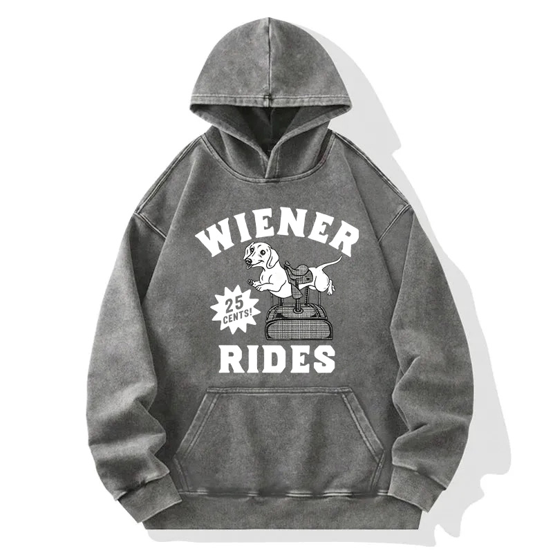 Tokyocanvas Wiener Rides Funny Dog Washed Hoodie