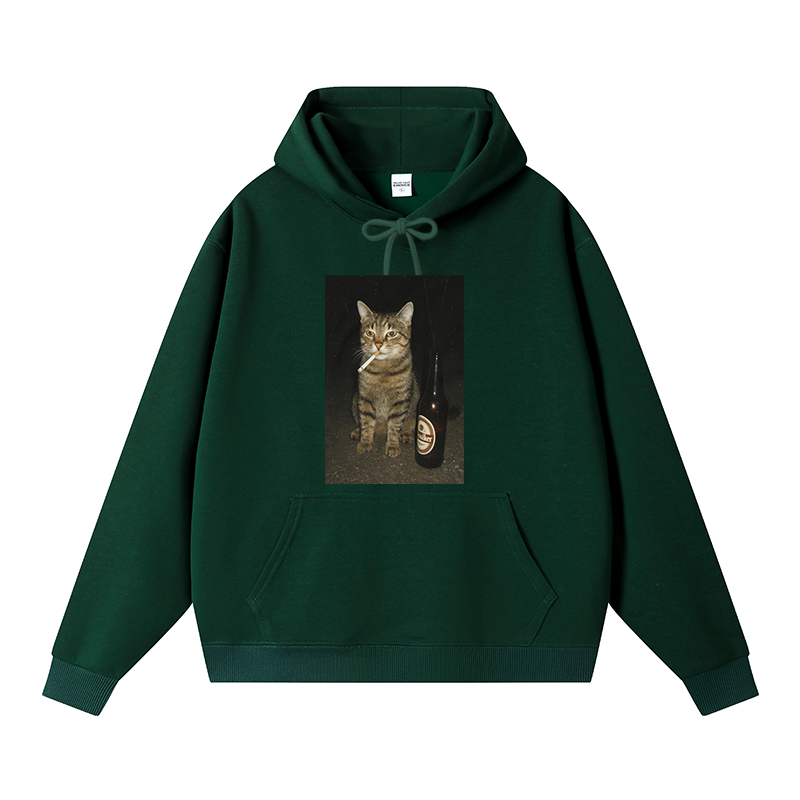 Tokyocanvas Vintage Cigarette Kitty Meme Fleece Lined Hoodie