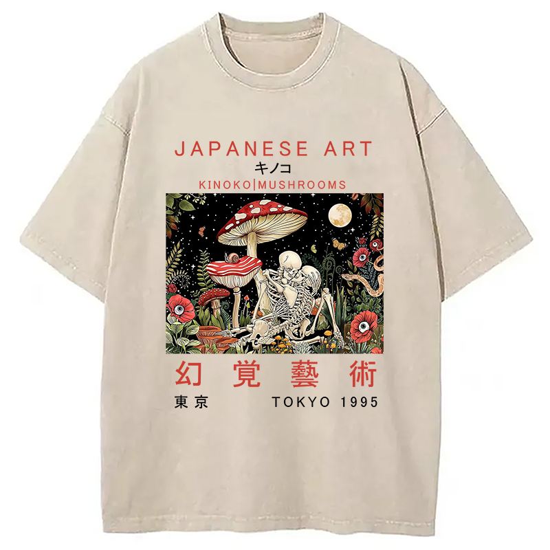 Tokyocanvas Skull Magic Mushrooms Washed T-Shirt