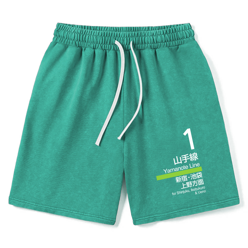 Tokyocanvas Tokyo Yamanote Line Platform Sign Washed Shorts