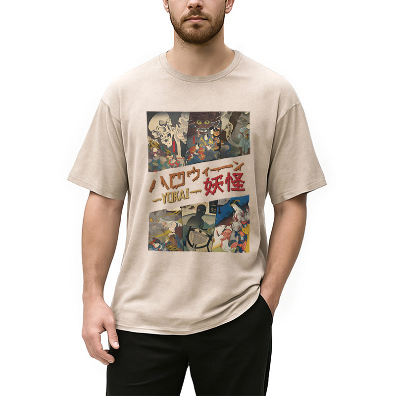 Tokyocanvas Vintage Japanese Yokai Halloween Washed T-Shirt