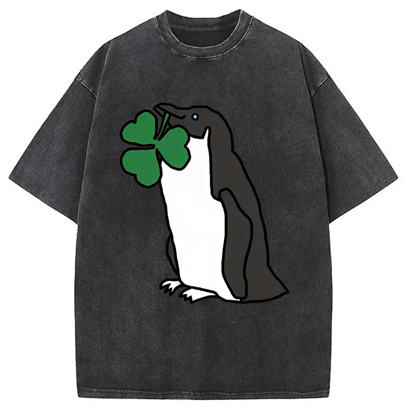 Tokyocanvas St Patricks Day Penguin Washed T-Shirt