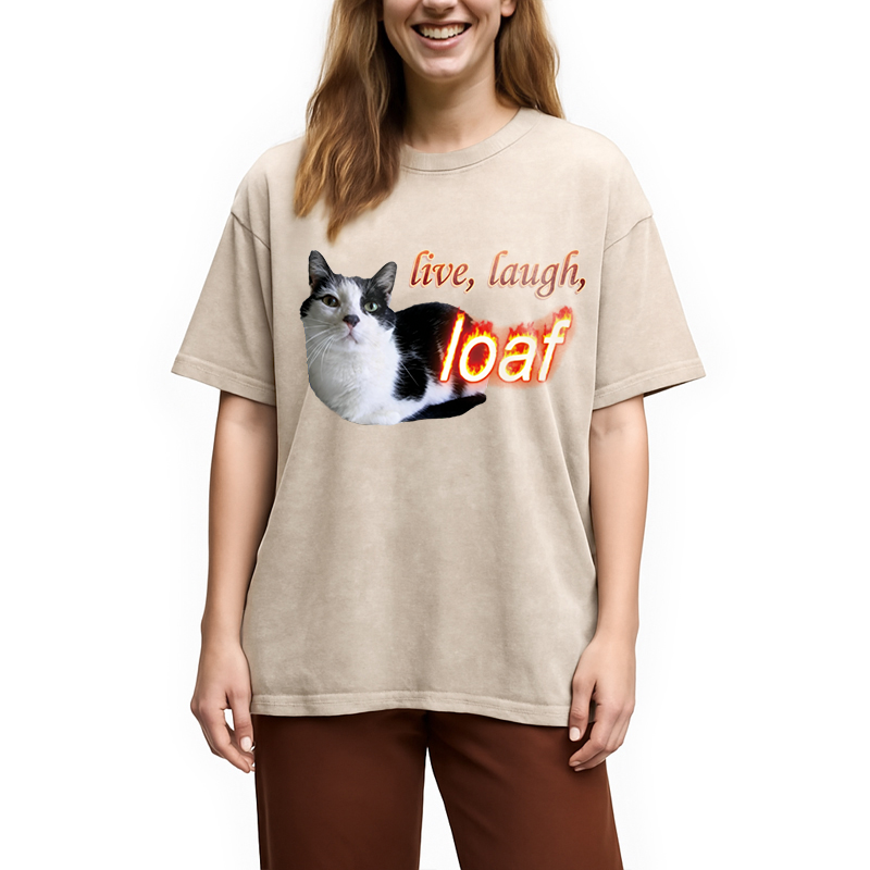 Tokyocanvas Live Laugh Loaf Cat Washed T-Shirt