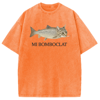 Tokyocanvas Bomboclat Fish Cat Meme Washed T-Shirt