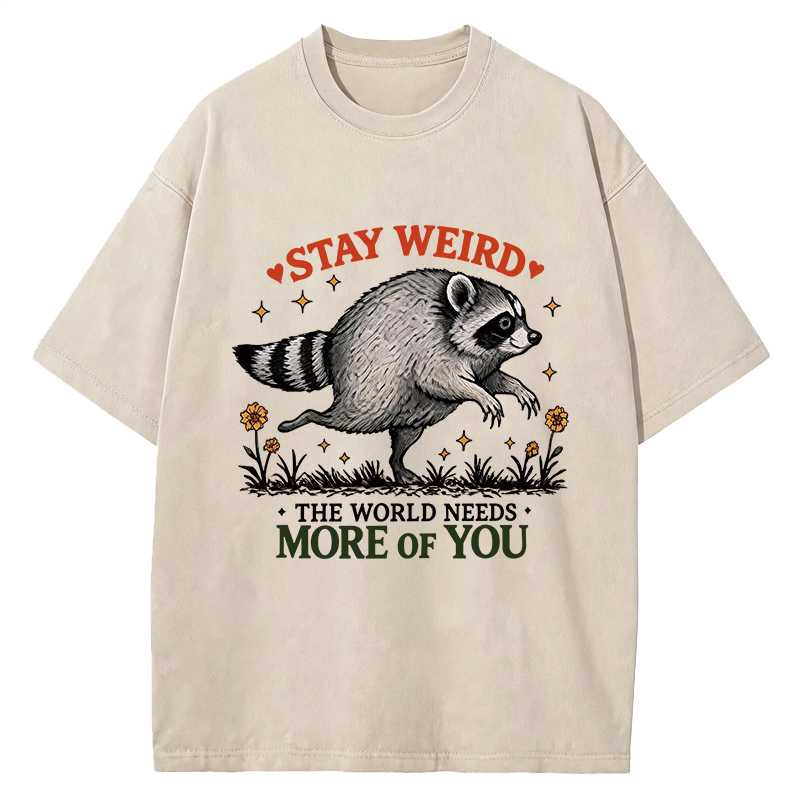 Tokyocanvas Stay Weird Raccoon Washed T-Shirt
