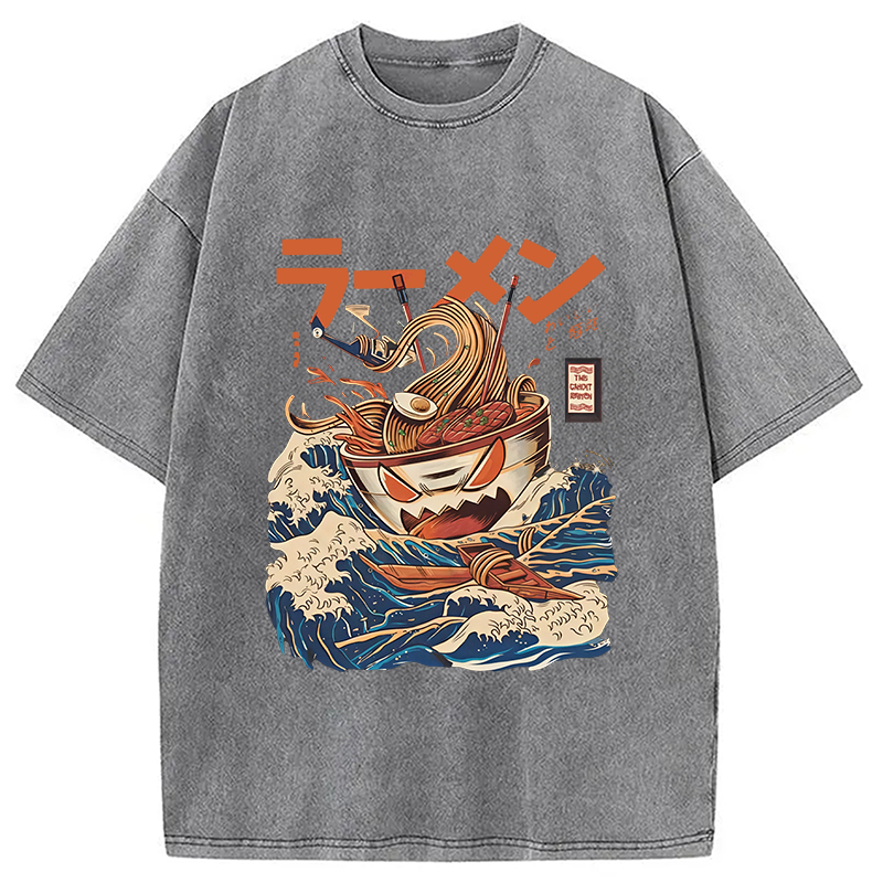 Tokyocanvas The Great Wave Ramen Yokai Washed T-Shirt