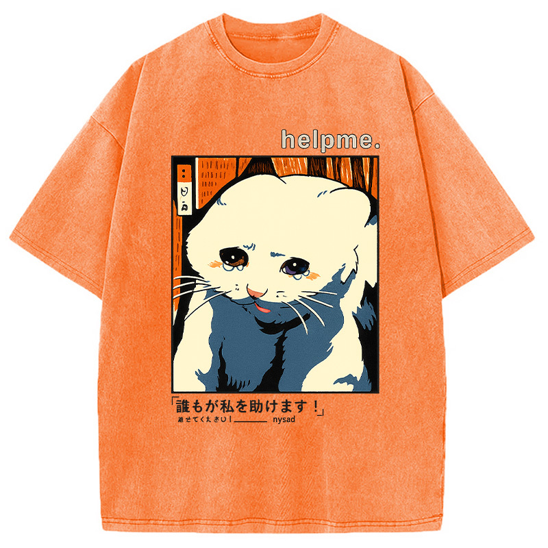 Tokyocanvas Sad Cat Meme Washed T-Shirt