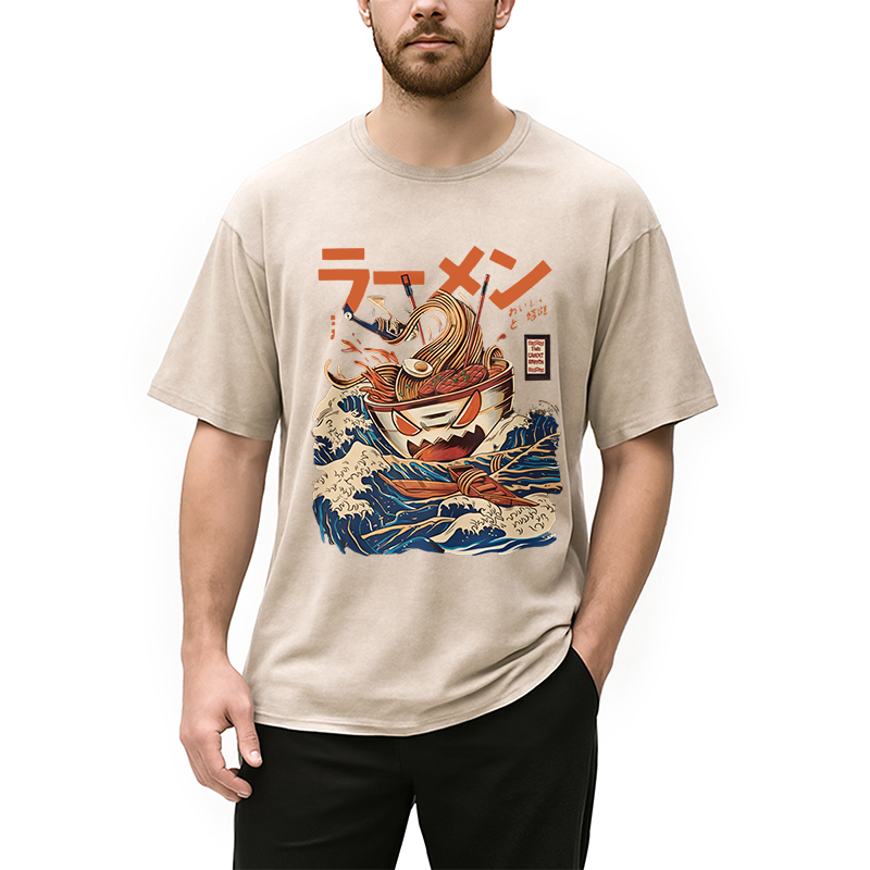 Tokyocanvas The Great Wave Ramen Yokai Washed T-Shirt