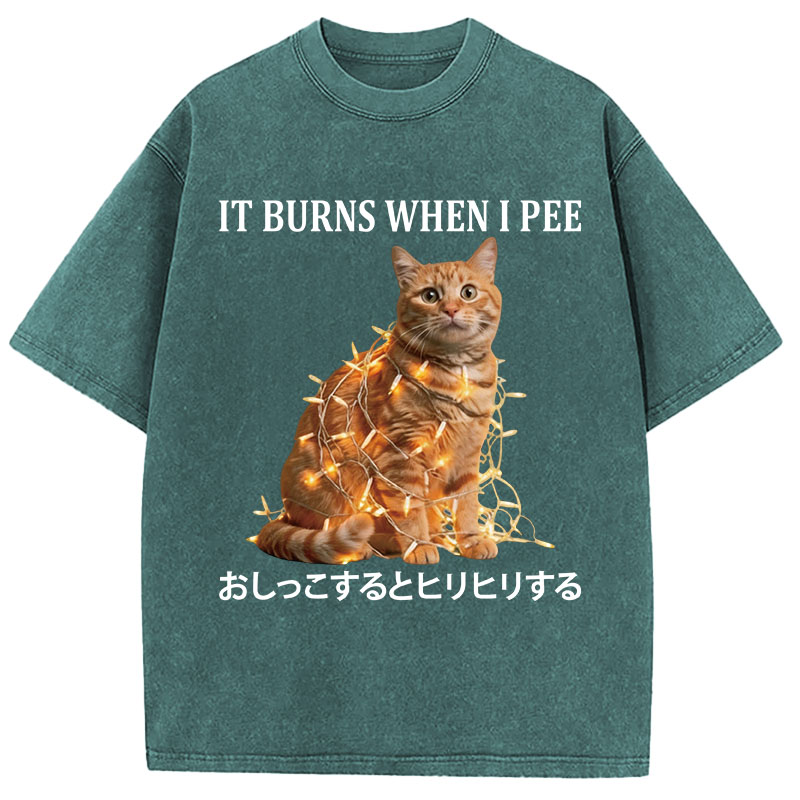 Tokyocanvas It Burns When I Pee Cat Washed T-Shirt